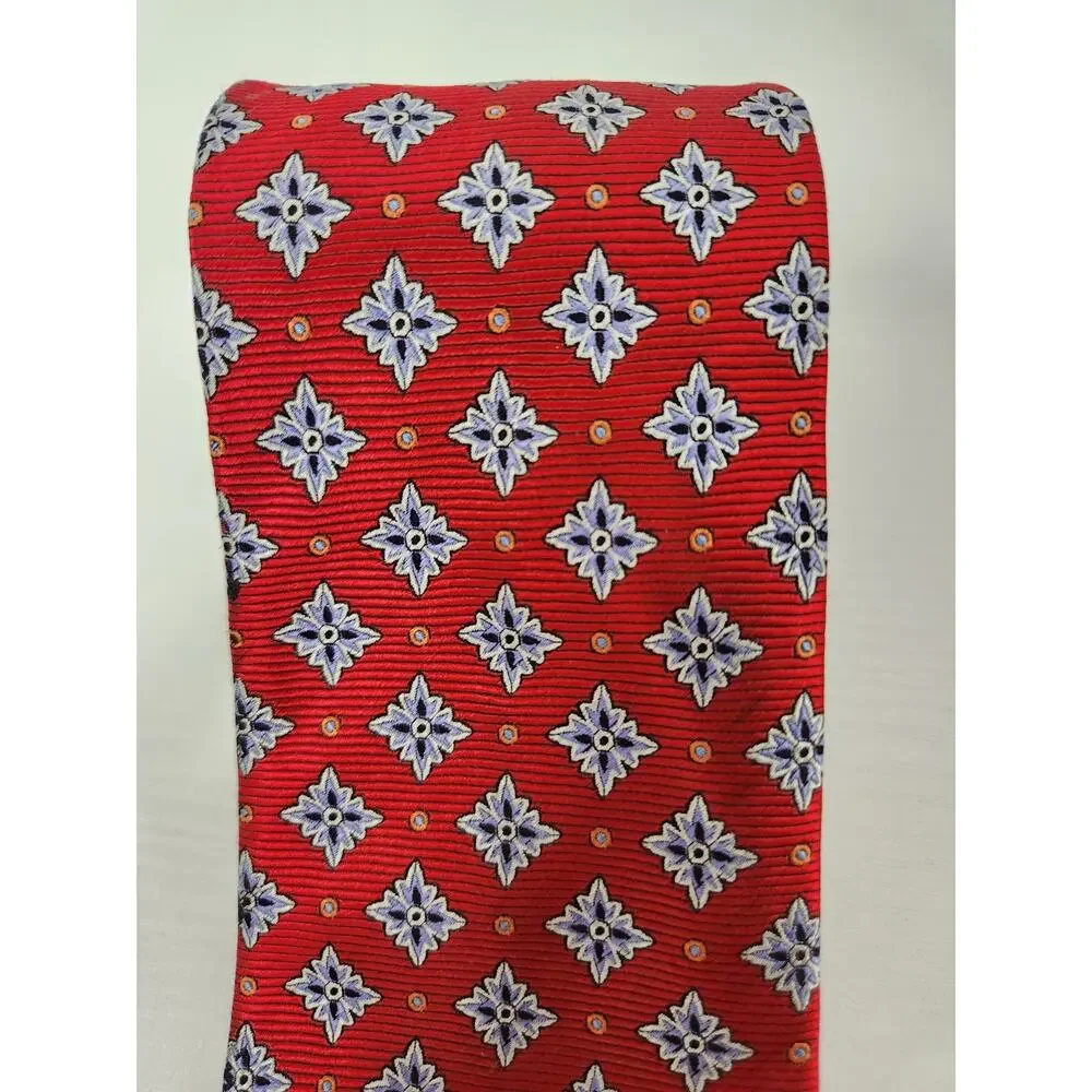 Robert Jensen Had Sewn Finest Silk Men's Tie, Italy Made In Red & Blue Geometric